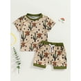 thumbnail image 2 of FEORJGP Kids Toddler Boys Western Outfits 0-3T Infant Baby Short Sleeve T-shirts Cactus Cattle/Cactus Horse Print Crew Neck Tops and Drawstring Shorts Cool Casual Summer Clothes for Vacation, 2 of 9