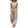 thumbnail image 2 of SOOMLON Travel Outfits for Women 2 Piece Sets Crew Neck Sleeveless Tie Tees Pleats Pants with Pockets 2 Piece Sets, 2 of 6