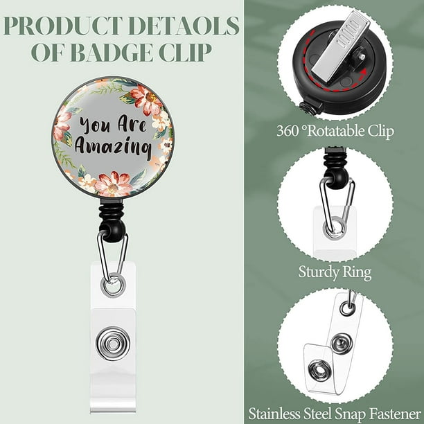 10 Pieces Inspirational Retractable Badge Reel Inspiring Quotes Badge Holder  Flower Motivational ID Badge Reel Decorative Name Badge with Alligator Clip  for Student Teacher Nurse Doctor, 10 Styles 