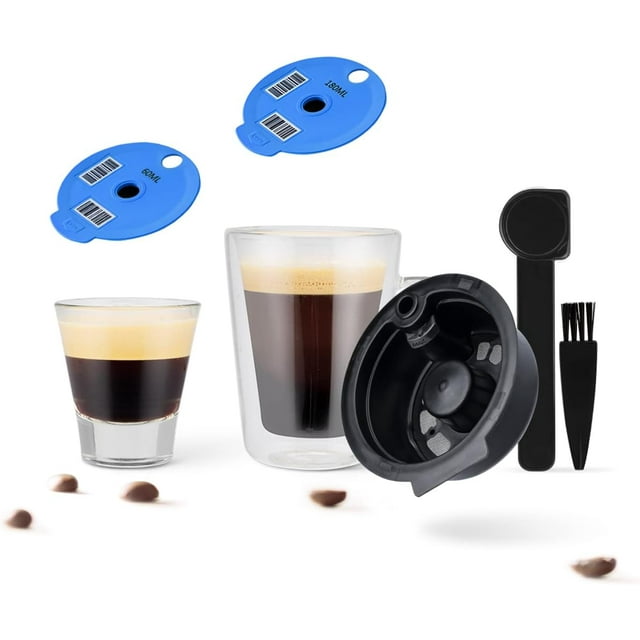 Capsules de Café Réutilisables pour BO-SCH Capsule de Café PP Réutilisable avec 2 Couvercles en Silicone pour Cafetière Bosch Filtre Rechargeable pour Machine Tassimo BO-SCH, Bleu, 1 Capsule Corporelle avec 2 Couvercles 180 Ml+60 ml