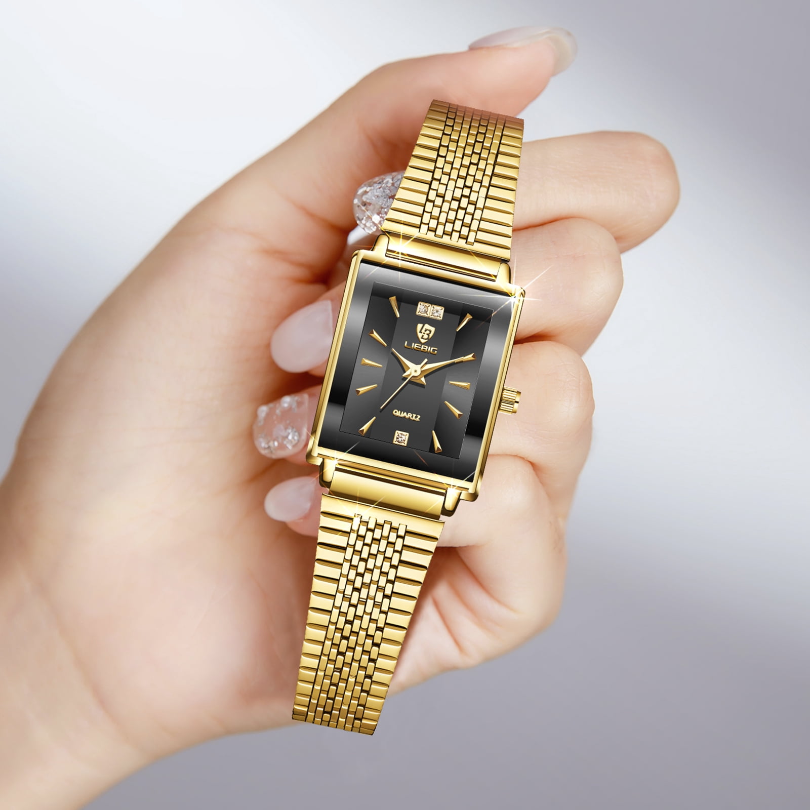 LIEBIG Gold Watches for Women Dainty Elegant Womens Watch Classic Vintage Fashion Square Ladies Quartz Watch Gifts