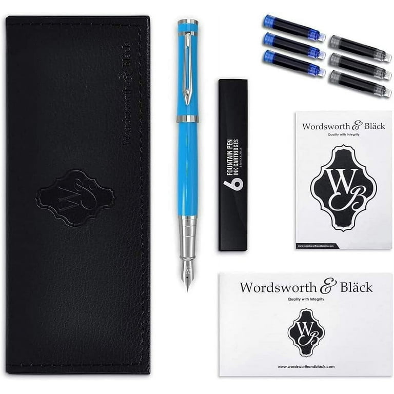  Wordsworth & Black Fountain Pen Set, Medium Nib, Includes 24  Ink Cartridges and Ink Refill Converter, Gift Case, Journaling,  Calligraphy, Smooth Writing Pens [Silver Gold], Perfect for Men and Women 