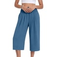 thumbnail image 4 of ATOYSOY Womens Smocked Waist Culottes Elastic High Waist Cropped Wide Leg Pants Casual Summer Capris For Beach And Vacation, 4 of 7