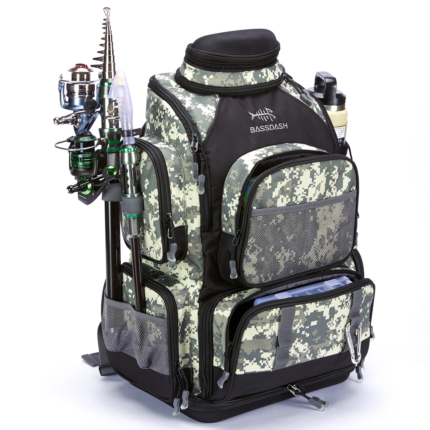 Bassdash Water Resistant Lightweight Tactical Fishing Tackle Backpack with Soft Tackle Box and Rain Cover