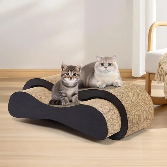 FluffyDream 2 in 1 Cat Scratcher Cardboard Lounge Bed, Cat Scratching Post, Durable Board Pads Prevents Furniture Damage,Large,Brown