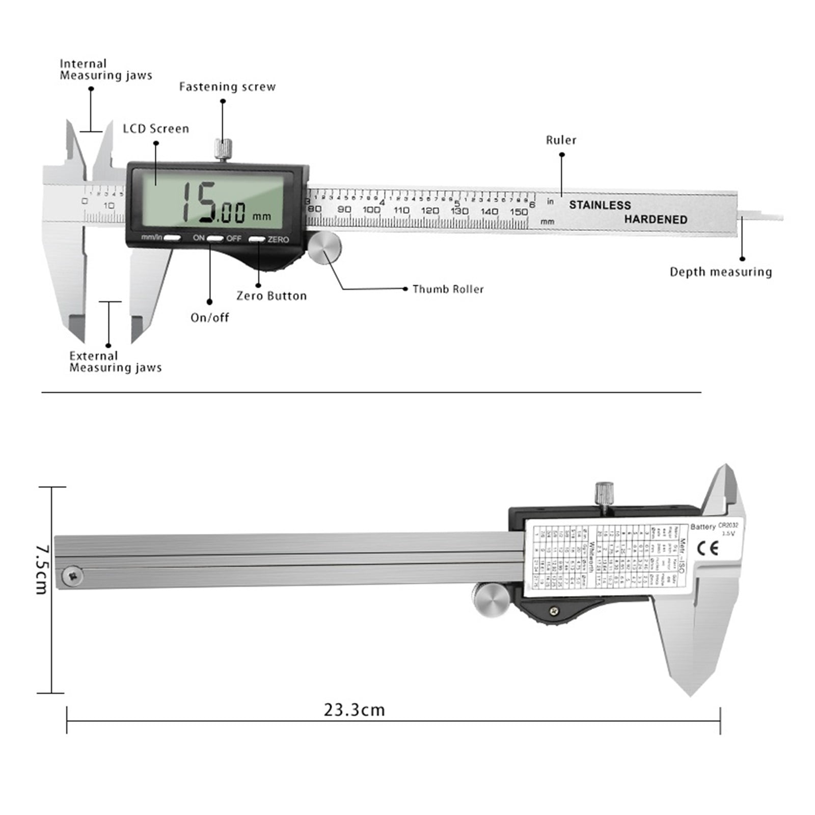 150MM 200MM 300MM Digital Caliper Large LCD Screen Caliper Metal Vernier Digit Caliper Gauge Measurement Tool