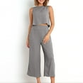 thumbnail image 5 of Simua Women's Summer 2 Piece Outfits Set Round Neck Sleeveless Tank Crop Top Wide Leg Pants Set Cotton Linen Jumpsuits with Pockets, 5 of 8