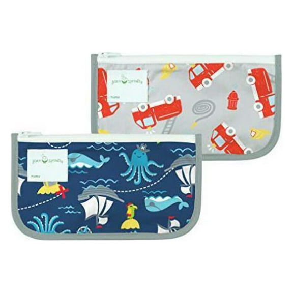 Iplay - 2Pk Reusable Snack Bags, Navy Pirate, 6M