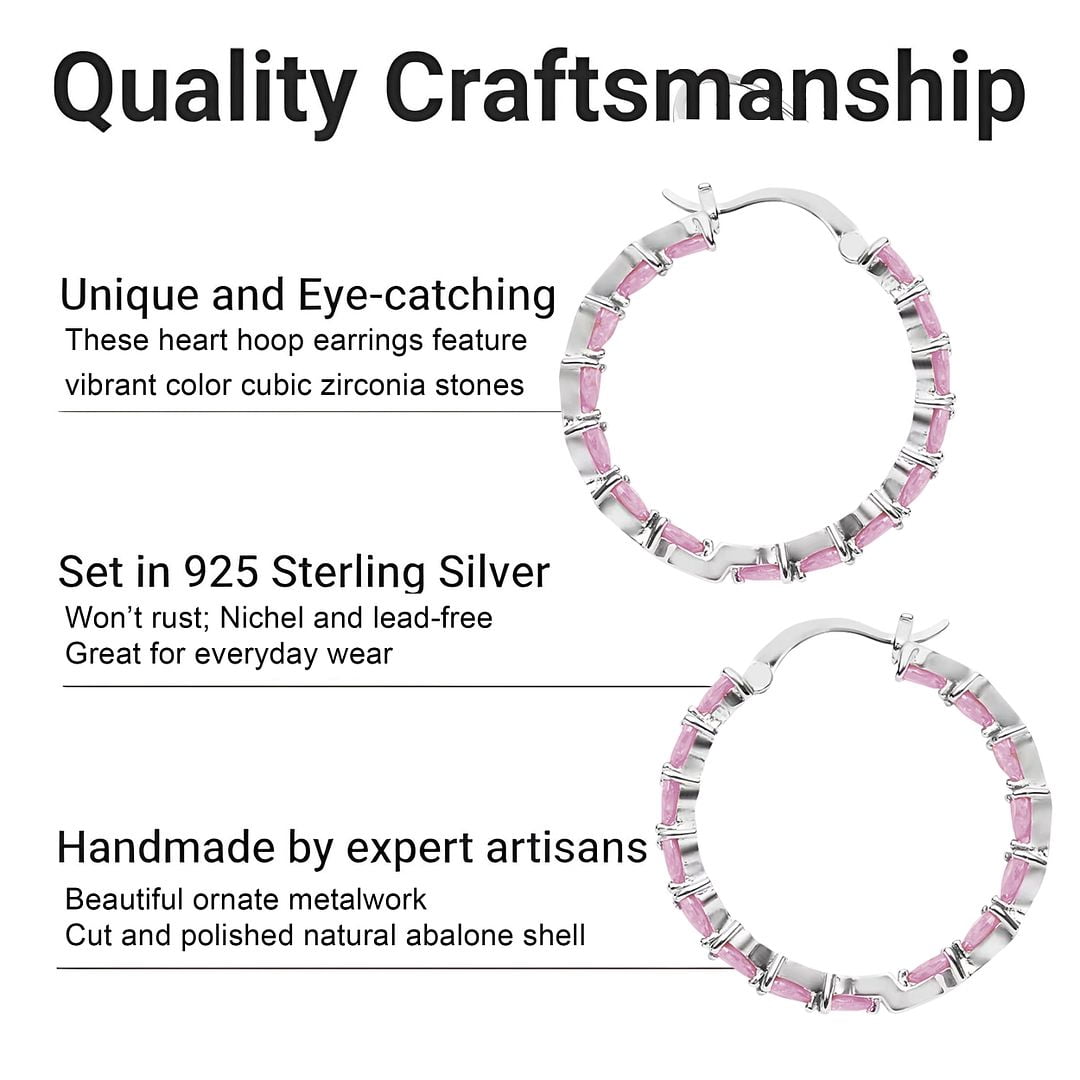 Shop LC Heart Shape Cubic Zirconia Inside Out Hoop Earrings - Pink