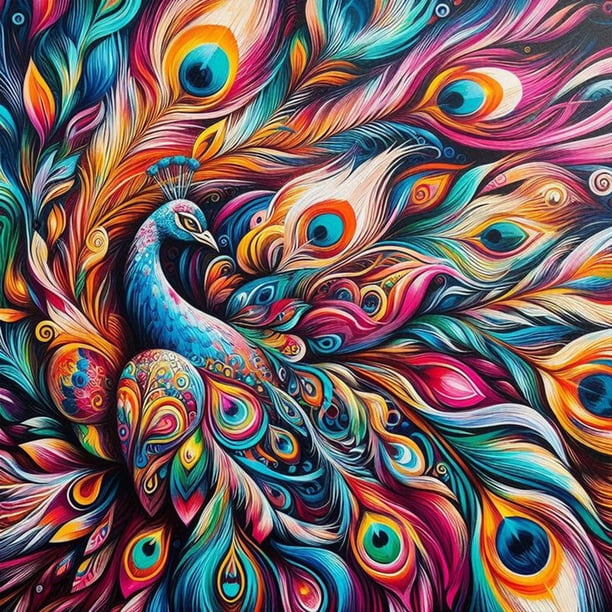 Pintura de diamante 5D DIY, kit de pavo real con taladro redondo completo, decoración artística para el hogar, 30x30cm