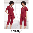 thumbnail image 4 of ANLIQI Women's Pajama Sets 100% Cotton Summer Short Sleeve Capri Pajamas for Women Set Button Down Pjs Soft Sleepwear(Wine Red,S), 4 of 6