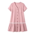 thumbnail image 4 of Admvng Women's Lace Trim Button-Down Mini Dress V-Neck Short Sleeve Casual Tunic with Pocket, 4 of 8