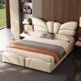 thumbnail image 4 of Queen Size Upholstered PU Leather Bed Frame with Butterfly HeadboardandFootboard, Modern Platform Bed with Gold Metal Accents, W, 4 of 9
