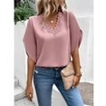 thumbnail image 6 of Work Office Blouses for Women Lace Crochet V Neck Elegant Tshirts Solid Bell Sleeve Basic Tops Casual Summer Tunics, 6 of 7