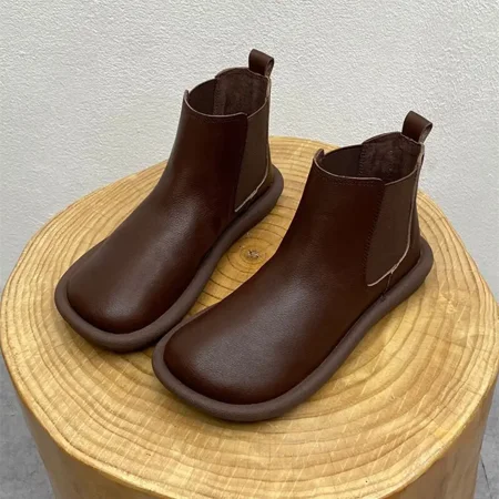 

Women‘s Round Toe Flat Boots Fashion Slip-On Ankle High Boots Women‘s Footwear