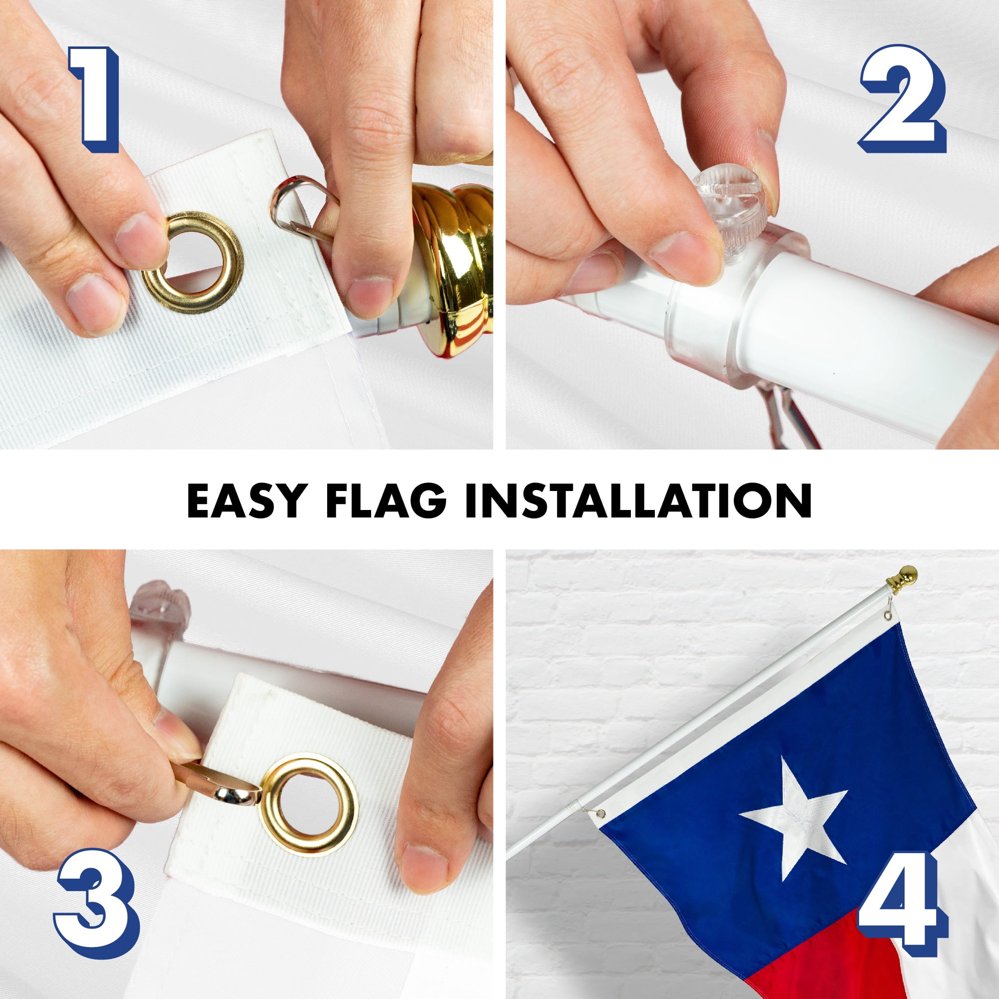G128 - 5 Feet Tangle Free Spinning Flagpole (White) Texas Flag Brass Grommets Embroidered 2x3 ft (Flag Included) Aluminum Flag Pole