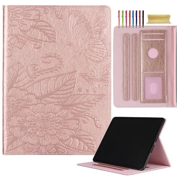 Allytechgroup Flip Cover Case for Apple iPad (A16) 11th Gen 11" 2025/ iPad 10th Gen 10.9" 2022, Butterfly Rose Embossed PU Leather Smart Cover Auto Sleep Wake Stand Cards Holder Slim Fit Shell Case