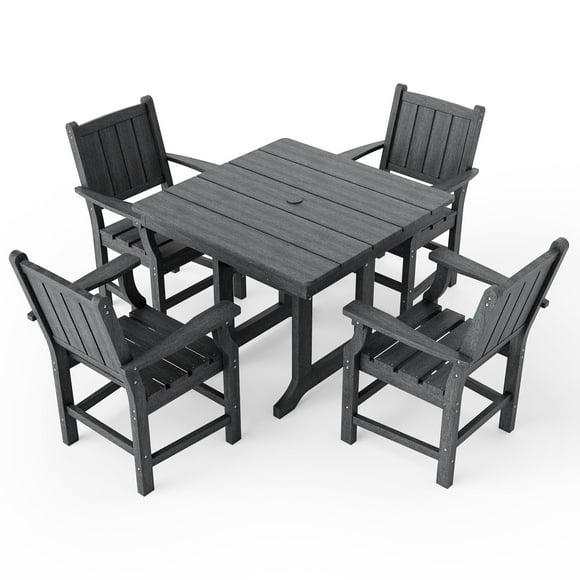 Grey 5-Piece HDPE Plastic Patio Outdoor Dining Set with Arm Chairs