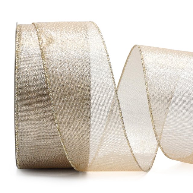 Cinta Decorativa ALTIER 2.5" x 36.5 m Oro Champán Metálica con Alambre