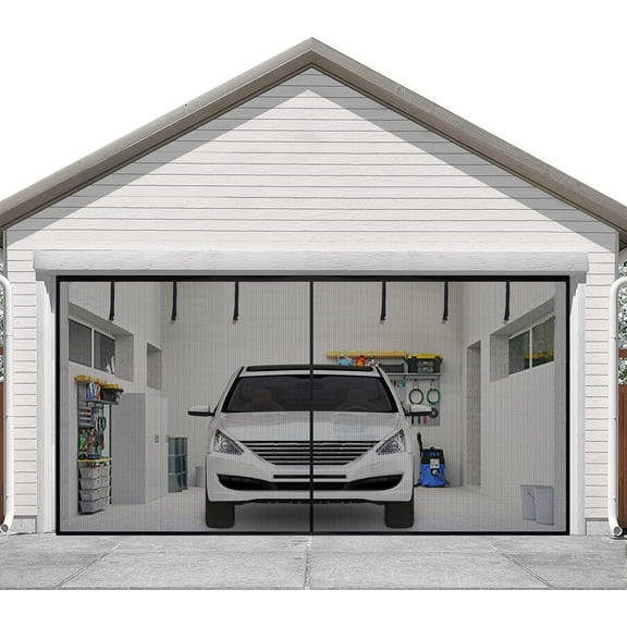 Debonair Magnetic Screen Doors for 2 Car Garage 16x7FT Fiberglass 5.1lb Durable Heavy Duty Magnetic Garage Door Screen Hands Free with 6 Roll Up Starps for Patio Outdoor Gym Crafts Sun House Porch