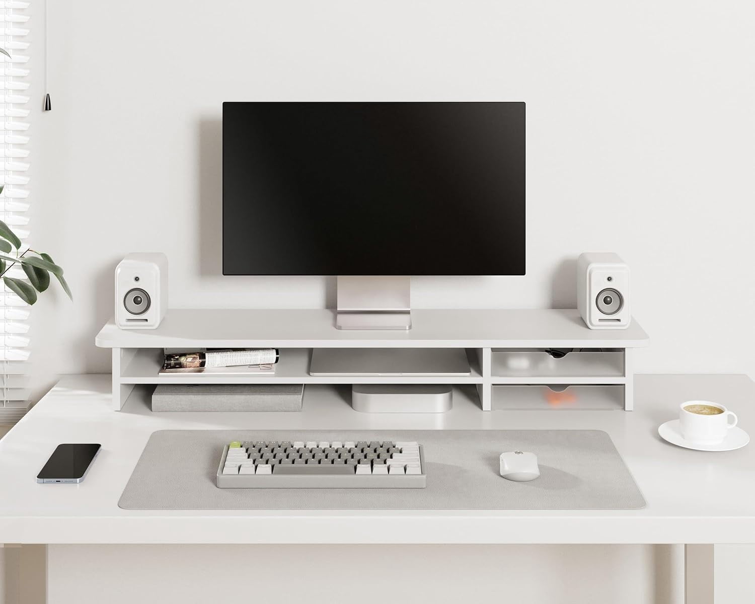 Monitor Stand, Dual Monitor Riser, 42.5inch Large Desk Computer Monitor Stand Riser with Drawer, 2 Tier Wood & Acrylic Desktop Organizer for Computer, Laptop, Printer, TV Screen Riser