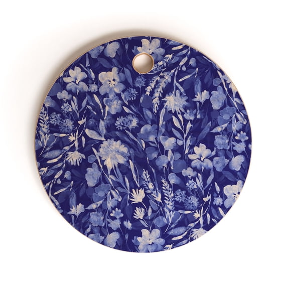 Society6 Jacqueline Maldonado Upside Floral Navy Blue Round Cutting Board, 11.5" x 11.5"