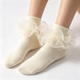 thumbnail image 3 of Frilly Lace Ankle Knit Socks,Soft Elastic Dance Foot Wear,Delicate Decor Short Stockings,Light Breathable Stretchy Knit Socks For Casual Performance Daily Wear,Yellow,8-10 Years, 3 of 7