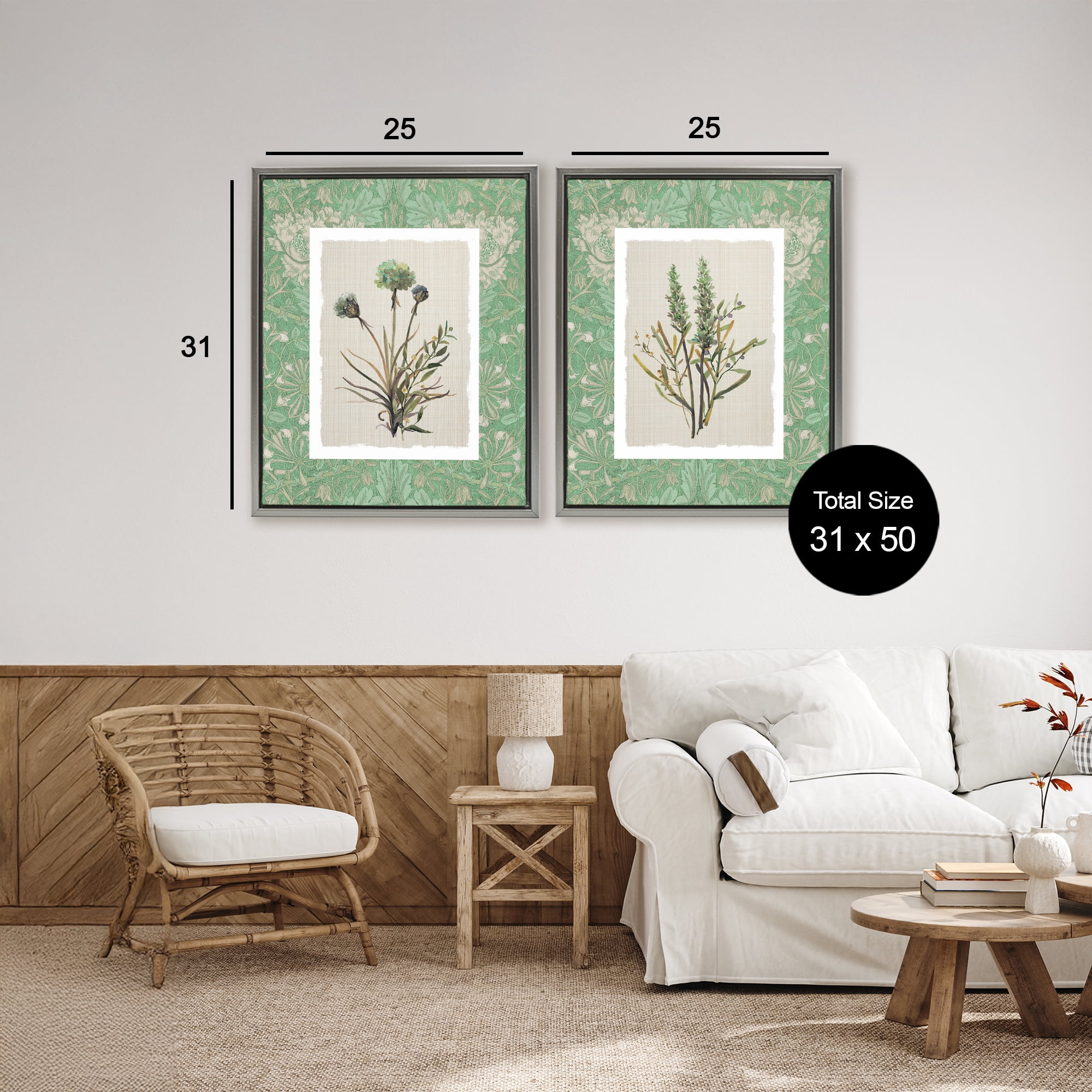 Stupell Industries Green Tone Herbal Blooms 2 Piece Gray Framed Floater Canvas Set, design by Carol Robinson