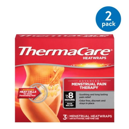 (2 Pack) ThermaCare Advanced Menstrual Pain Therapy (3 Count) Heatwraps, Up to 8 Hours Pain Relief, Temporary Relief of Menstrual Cramp Pain, Back Aches,