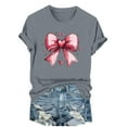 thumbnail image 2 of Homenesgenics Tops for Women Plus Size Valentine's Day Bow Print Fashion Casual Print Round Neck Short Sleeve T-Shirt Top Gray M, 2 of 6