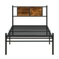 thumbnail image 4 of Paproos Twin Bed Frame, Heavy Duty Metal Platform Bed with Wooden Panel Headboard, Metal Twin Bed with Underbed Storage, Twin Size Metal Bed Frame, No Box Spring Needed, Rustic Brown, 4 of 8