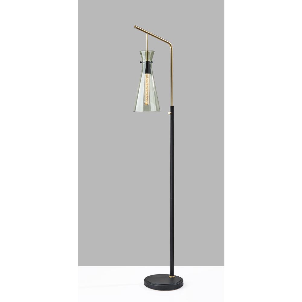 Adesso Walker 64" Black Task Floor Lamp with Smoked Glass Tapered Shade