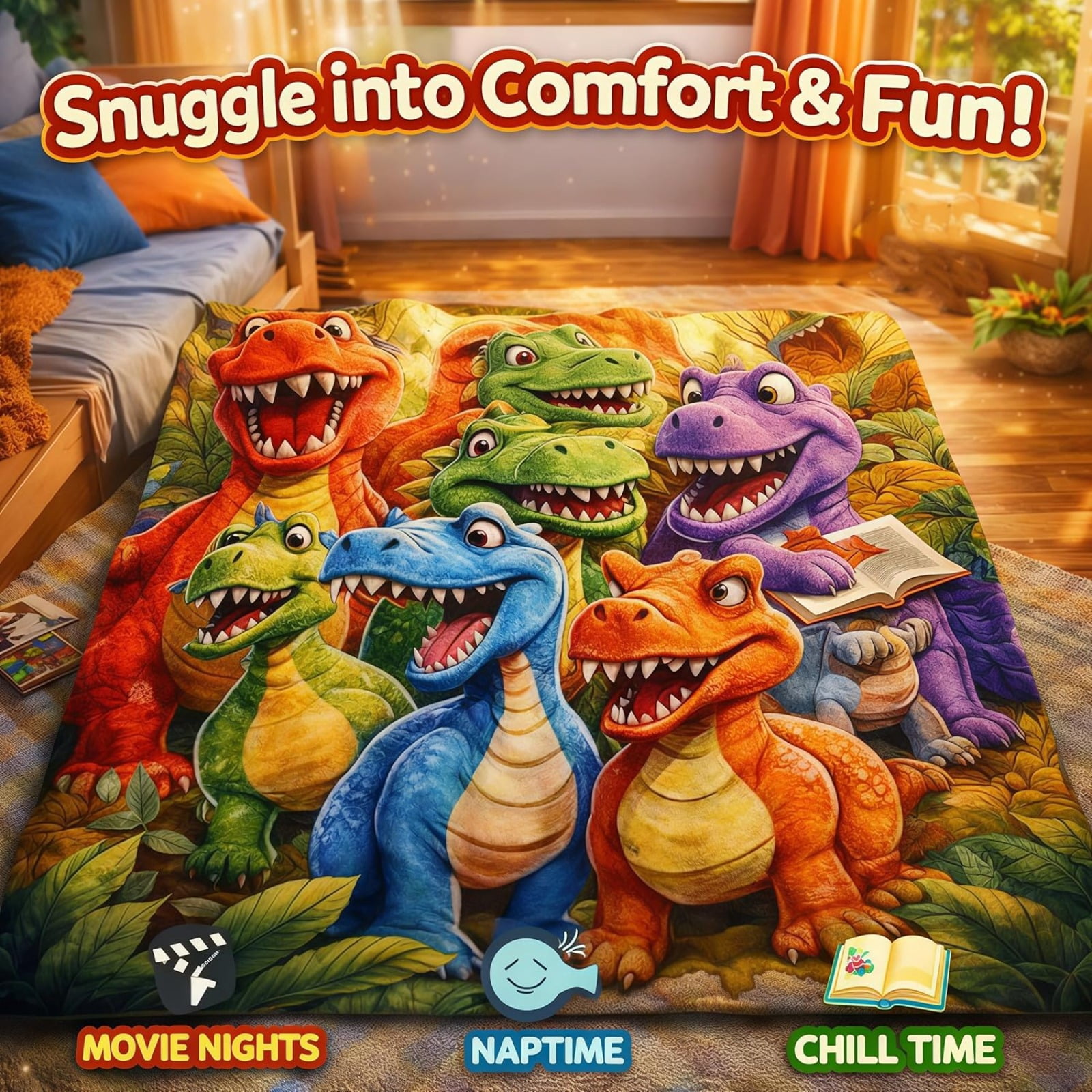 3D Dinosaur Flannel Blanket, Cloud Soft Fleece, for Boys and Girls, Warm Throw for Bed, Couch, or Playtime