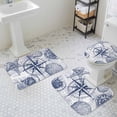 thumbnail image 3 of Vintage Nautical Bathroom Rugs Set Summer Navy Blue Compass Shell Starfish Map Non Slip Absorbent Soft Bath Mats 3 Piece Set with Bathroom Rug, U-Shaped Floor Mat, Toilet Seat Cover Large Size, 3 of 9