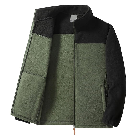 safuny Men's Lightweight Fleece Jacket Full Zip Antistatic Casual Coat Soft Winter Warm Outwear with Pockets Army Green L