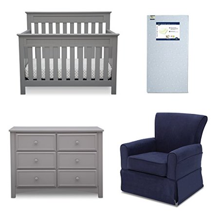Delta Children Chalet 4 Piece Mix Match Nursery Furniture Set Convertible Crib Dresser Glider Crib Mattress Grey