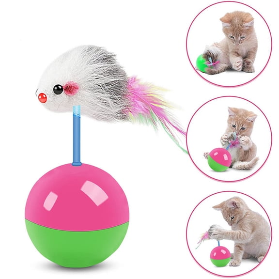 Mouse Tumbler Cat Toy with Colorful Feathers, Interactive Self Play Toy for Indoor Cats, Boredom Relief Kitten Hunting Toy