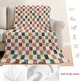 thumbnail image 5 of Colorful Checkered Blanket Soft Cozy Warm Twin Blanket for Bed, Plush Fuzzy Flannel Fleece Blankets for Sofa, Vintage Plaid Grid Geometric Beige Throw Blankets for Couch, Gifts for Men, 60"x80", 5 of 9