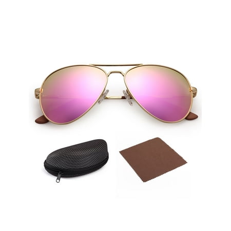 sunglasses pink aviator polarized lens frame mirror metal uv400 protection case mirrored