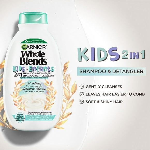 Garnier Whole Blends Kids Shampooing et Démêlant 2-in-1, Délicatesse à l'avoine, Avec crème de riz et lait d'avoine, 250 mL