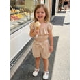 thumbnail image 6 of BemeyourBBs Toddler Baby Girls Summer Clothes Infant Baby Girls 2 Piece Outfits Short Puff Sleeve Square Neck Ruched Shirt Tops Belted Shorts Sets, 6 of 9
