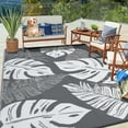 thumbnail image 2 of Hasoo 6' x 9' Grey & White Outdoor Rug Plastic Straw Rug Bohemia Waterproof PP Tube Woven Picnic Mat for Patio Decor Porch Balcony Picnic Rug, 2 of 7