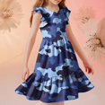 thumbnail image 4 of Amidoa Girls Summer Dresses Tiered A-Line Ruffled Dresses Kids Casual Floral Print Sundress Blue Size 5T, 4 of 8