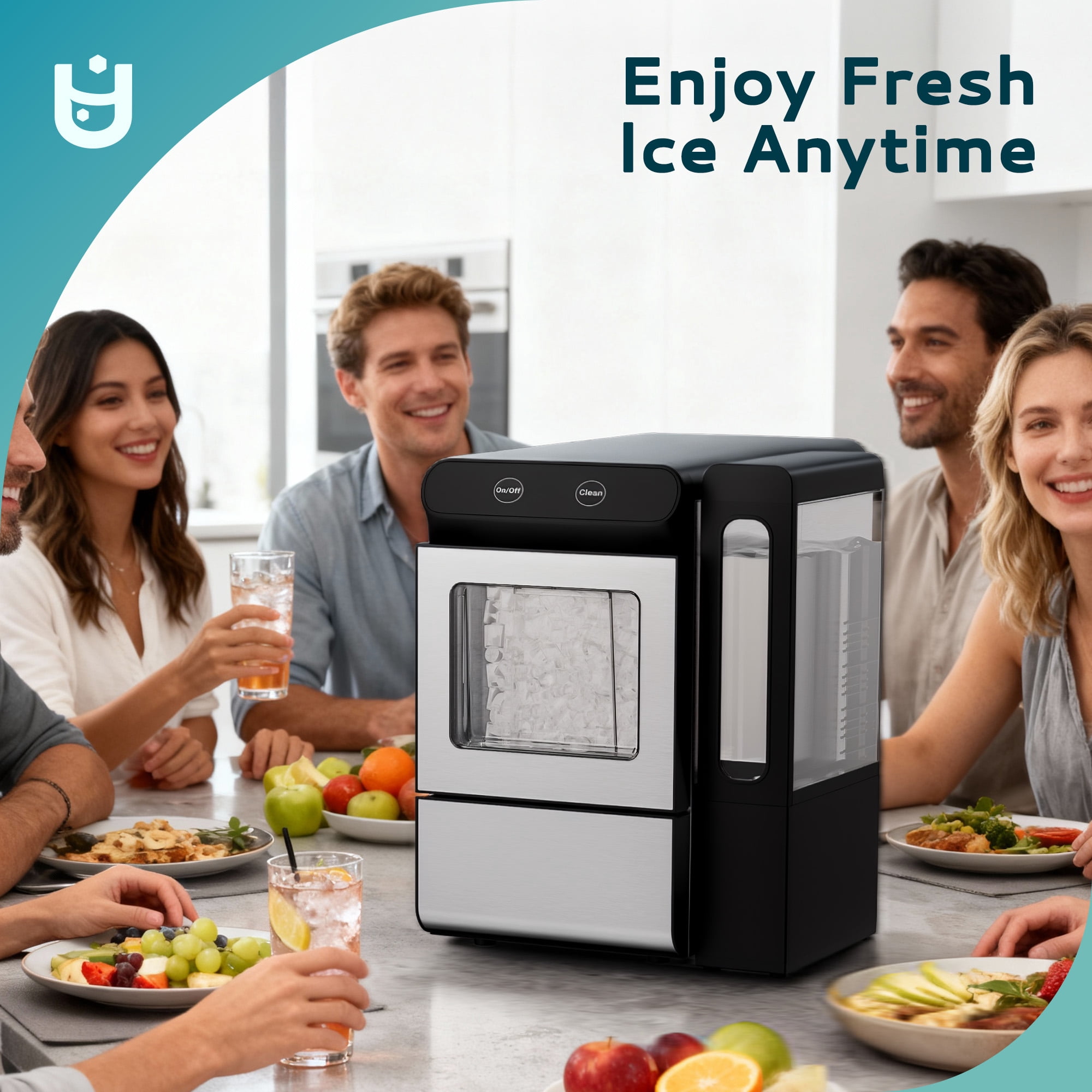 EUHOMY Countertop Nugget Ice Maker with External Water Tank, 26lbs/24H Chewable Ice Machine, Touch Control, Stainless Steel