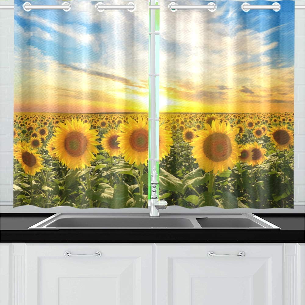 MKHERT Sunflowers Sunset Blackout Window Curtain Kitchen Curtain 26x39 inch, 2 Panels