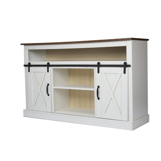 TV Stand Sliding Barn Door Wooden Entertainment Center Storage