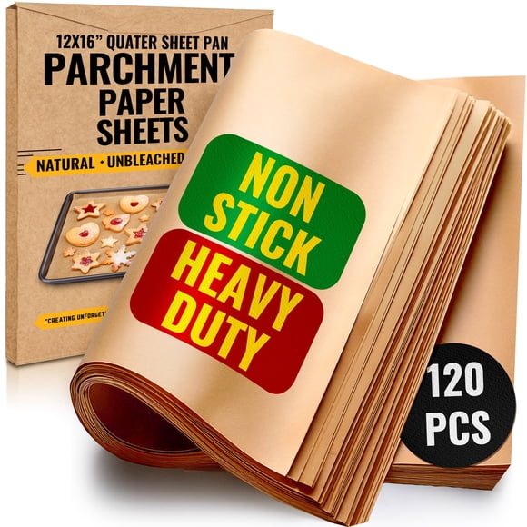 Bandejas para hornear de papel pergamino de 12 x 16 en 120 piezas de Baker's Signature | Precortado Antiadherente y sin blanquear: no se riza ni quema. No es tóxico y viene en un empaque conveniente.