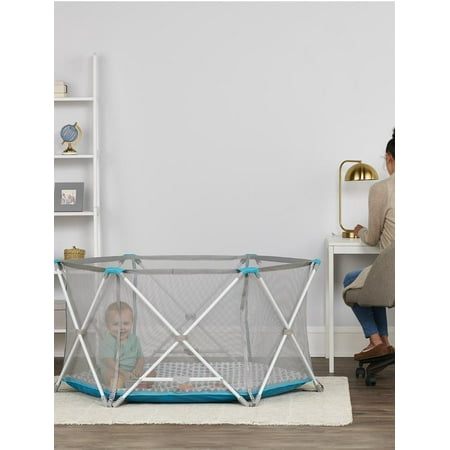 Regalo My Portable Play Yard Deluxe with Removable Pad, Indoor and Outdoor, Includes Carry Case, Aqua, 6-Panel, Unisex
