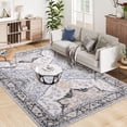 thumbnail image 2 of HOMERRY Foldable Area Rug 5' x 7' Washable Distressed Boho Floral Rug for Living Room, Blue, 2 of 6