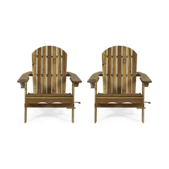 Noble House Bellwood Acacia Wood Folding Adirondack Chairs (Set of 2) Natural